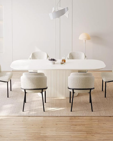 Guyii 7-Piece Oval Dining Table Set, 86.61" Modern Kitchen Table with 6 Chairs, Indoor Rectangular Dining Room Table for Kitchen, Living Room, Cream White