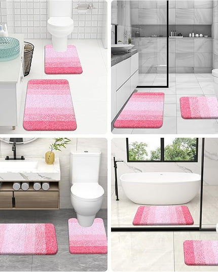 OLANLY Bathroom Rug Set 2 Piece, Soft Absorbent Microfiber Bath Mats and U-Shaped Contour Toilet Rug, Non-Slip, Machine Wash Dry, Plush Shaggy Bath Mats for Bathroom (24"x16"+24"x20", Pink)