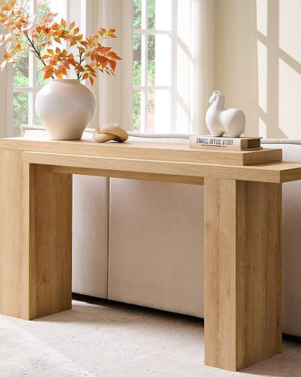 OKD 63 Inch Modern Entryway Console Table, Solid Geometry Accent Sofa Table Behind The Couch, Narrow Console Table for Entryway, Hallway, Living Room, Foyer, Natural Oak