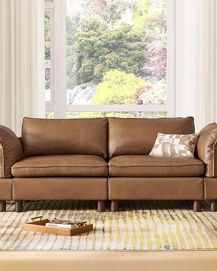 CHITA 92" Super Large Sectional Couches for Living Room, Modular Cloud Couch Sectional Sofa, Premium Genuine Leather Sofa, Down Filled, High Density Foam, Real Leather in Saddle, 2 Seater Loveseat