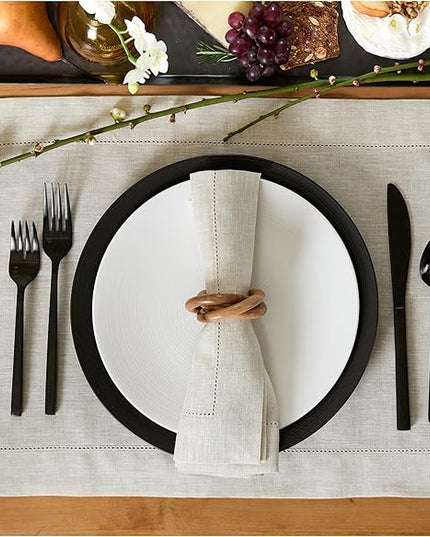 Solino Home Light Natural Linen Napkins Set of 6-100% Pure Linen Hemstitch Dinner Napkins 20 x 20 Inch for Christmas, Holiday, New Year - Classic Hemstitch