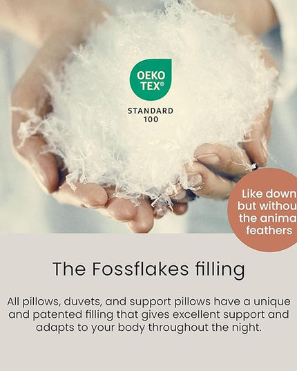 FOSSFLAKES Nordic Sleep, Bed Pillow Hypoallergenic Supportive with Down Alternate, Breathable and Machine Washable, Ideal for Side and Back Sleepers (White Medium High, Standard)