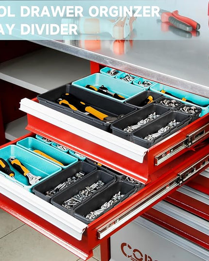 Tool Box Organizer Tray, Toolbox Desk Drawer Organizer, Tool Box Tray, Toolbox Organization Storage for Rolling Tool Chest (60PCS (Blue+Black))