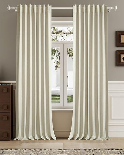 Cream Beige 102 Inch Length Curtains, 100% Blackout Curtains 84 Inch Extra Wide for Bedroom Thermal Insulated Noise Cancelling Pleated Heading Tape Ring Back Tab Kids Boho Drapes 2 Panel Set 84x102