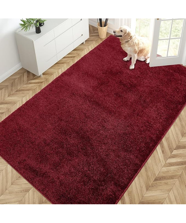 PURRUGS Easy Care Area Rug 4.5ft x 7ft, Non-Slip Washable Entryway Rug, Dog Door Mat, Stain Resistant Accent Rug for Hallway, Living Room, Bedroom and Mudroom, Burgundy Red
