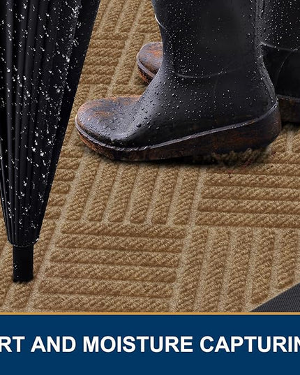 Smiry Front Door Mat Outside Entrance, Heavy Duty Outdoor Indoor Natural Rubber Doormat, Non Slip, Trap Dirt and Moisture, Easy Clean, Low Profile Patio Porch Entryway Mat, 47x32, Coffee