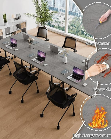 Conference Room Table with Flip-Top Design for Dynamic Meetings, Business Table Computer Desk with Heavy-Duty Frame,Foldable Seminar Meeting Tables for Home Office (4, B, 61IN)