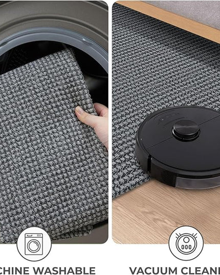 KOZYFLY Extra Long Runners for Hallways 3x18 ft Washable Kitchen Runner Non Slip Rubber Backed Hallway Rug Cotton Entryway Runner Rug Floor Carpet for Indoor Hall, Kitchen, Stair, Grey/Dark Grey