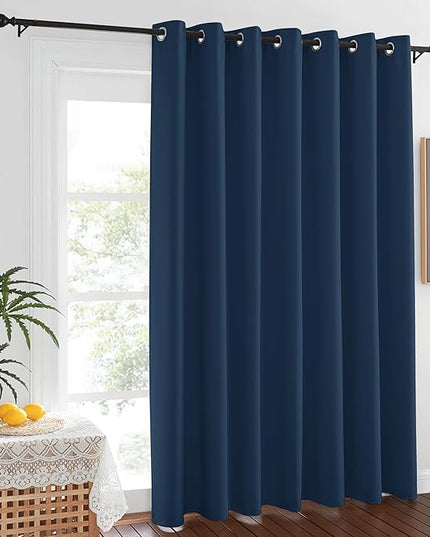 NICETOWN Vertical Blinds for Sling Glass Patio Door - Silver Grommet Top Privacy Blackout Window Curtains for Bedroom, 100 inch Extra Wide Drapes (Moroccan Blue, W100 x L84, 1 Panel)
