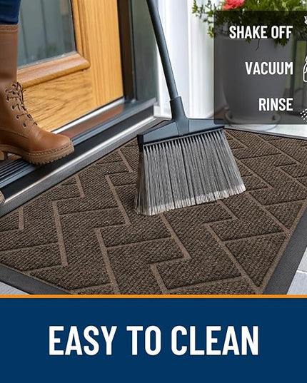 OLANLY Front Door Mat Indoor Outdoor Entrance, Waterproof All-Season, All-Weather Doormat, Sturdy Natural Rubber, Low Profile, Easy Clean Patio Porch Entryway Mat, Herringbone Brick (Brown, 71x47)
