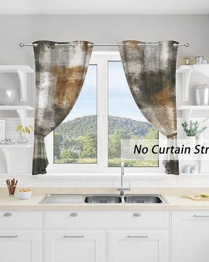 Asuexpect Abstract Kitchen Curtains 2 Panels Abstract Rust Curtain Room Darkening Grommet Window Drapes Modern Decorative Window Treatments, 26x36 Inches, Tan
