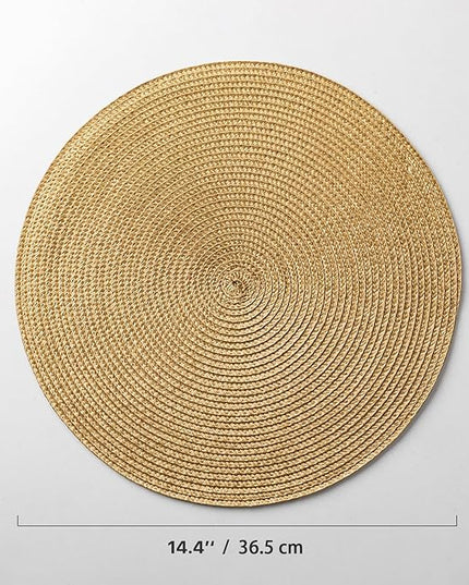 Round Placemats Set of 4 Plastic Woven Placemats Washable Wipeable Table Mats for Dining Table Heat Resistant Non-Slip Circle Place Mats (Tan)