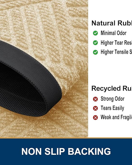 Smiry Front Door Mat Outside Entrance, Heavy Duty Outdoor Indoor Natural Rubber Doormat, Non Slip, Trap Dirt and Moisture, Easy Clean, Low Profile Patio Porch Entryway Mat, 47x32, Beige