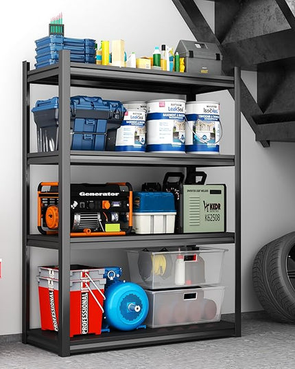 Storage Shelves, Garage Metal Shelving Unit, Adjustable, Double-Layer Column with Reinforced Ribs, Heavy-Duty, Capable of Bearing 2400 lbs, Suitable for Garage, Warehouse, Kitchen Storage