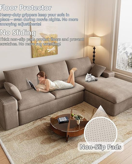 107" Cloud Couch Modular Sectional Sofa for Living Room, L-Shape Boneless Couch with Deep Seat, Modern Corduroy 3-Seater, No Assembly Required (Camel,Right-Facing Chaise)