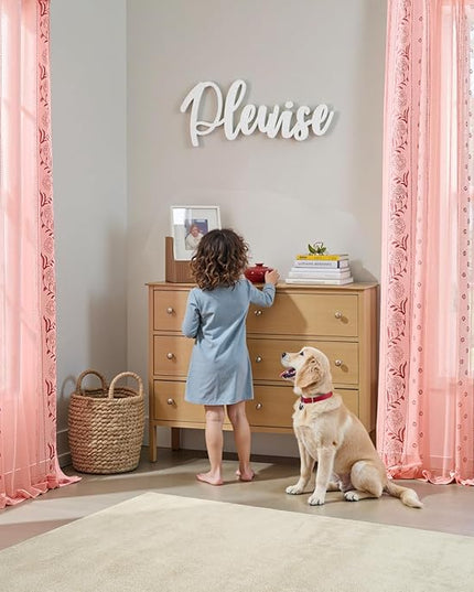 jinchan Winslow Pink Sheer Curtains 84 Inch for Bedroom Living Room Embroidered Bordered Floral Nursery Curtains for Girls Room Dorm Light Filtering, 2 Panels, 50W x 84L