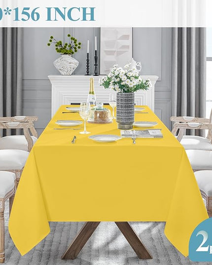 VidaFete Tablecloth 2 Pack 90 * 156inch Rectangle Table Cloth Polyester, Stain Wrinkle Resistant Polyester Dining Table Cover for Kitchen Dinning Party Wedding Rectangular Buffet Decoration(Yellow)