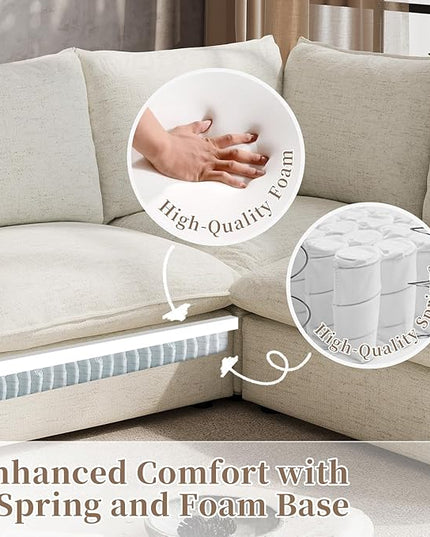 Waterproof Cloud Sectional Couches for Living Room,High Backrest Down Filled Couch,5 Seater Oversized Modular U-Shaped Sofas,Detachable Sofa Covers,Cream White