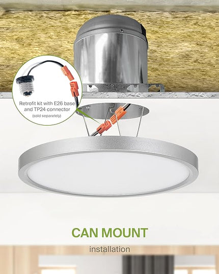 ASD LED 9" Round Flush Mount Ceiling Light Fixture, Low Profile Surface Lighting | 5CCT, Dimmable, Ultra-Thin, ETL Listed | 18W 1660LM 2700-6000K 120V | Kitchen, Hallway Lamp | Nickel, 12 Pack