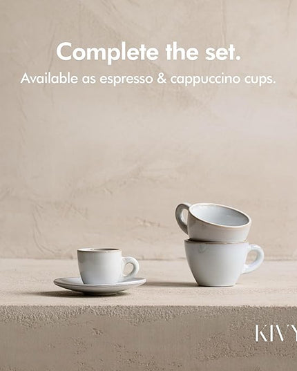 KIVY 3 oz Espresso cups set of 4 - Thick walled stoneware espresso cup set - Italian style espresso cups and saucers - Demitasse cups set of 4 - Small coffee mugs - Demitasse cups and saucers sets