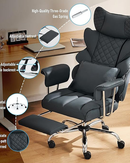 DYHOME 500 lbs Reclining Massage Office Chair with Foot Rest, Executive Home Office Chairs for Heavy People, High Back Computer Desk Chair, Pocket Spring Cushion, Big and Tall Ergonomic Chair, Black
