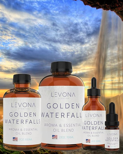 Levona Scent Essential Oils - Scents for Home, Hotel & Office Use - Perfect for Home Diffuser & Humidifiers - Aroma Fragrance Oil, Ideal for Massage, Relaxation, and Spa - Golden Waterfalls, 120ml