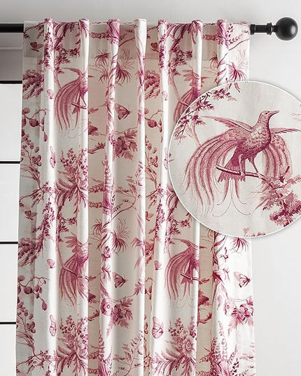 Maison d' Hermine Curtains for living room 100% Cotton 124 inch length One Panel Light Filtering Toile Curtain for Bedroom Windows with rod and loop Pockets Drapes (Paradise Lacquer Red, 50"W x 124"L)