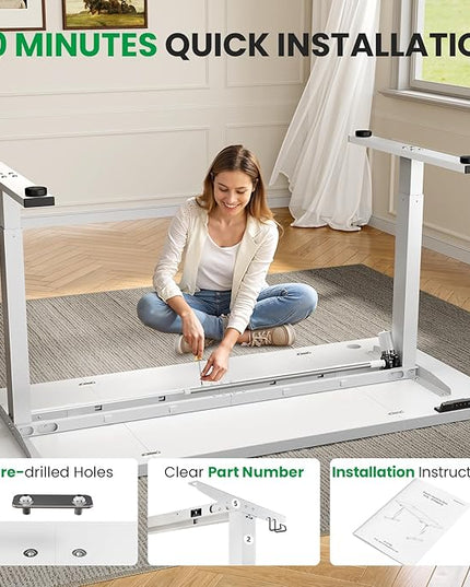 SIAGO Electric Standing Desk Adjustable - 60x28 Inch Sit Stand Desk with 1 Inch Thick Tabletop, Double Beam Frame, 3 Memory Height Adjustment, Cable Management for Home Office