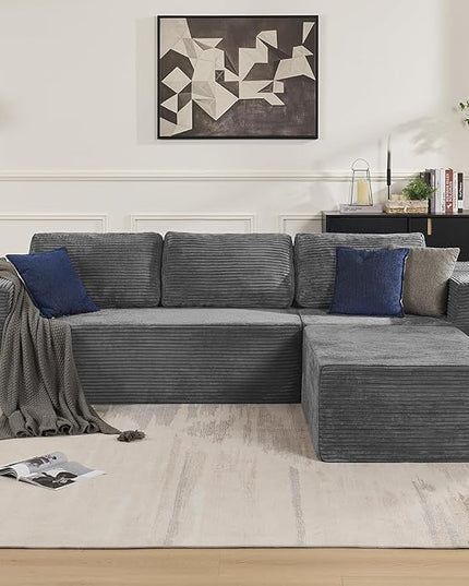 40" Modular Sectional Sofa, Upholstered Floor Sofa Couch with Pillow, Bean Bag Chair for Bedroom Living Room, No Assembly Required (Plush Corduroy Fabric, Grey)