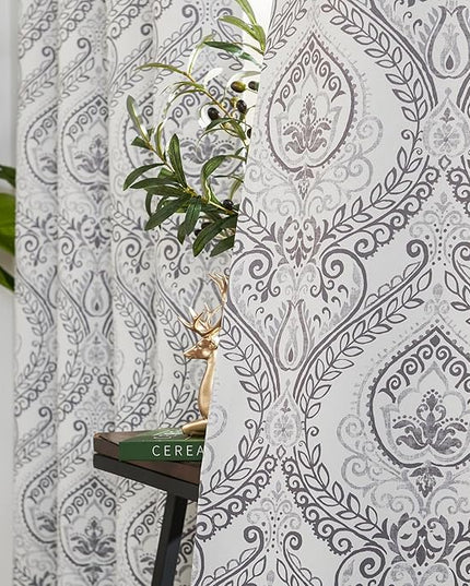 jinchan Blackout Curtains 90 Inch Length 2 Panels Grey Damask Medallion Window Curtains for Bedroom Grommet Thermal Insulated Drapes for Living Room Vintage Luxury Window Treatments Set