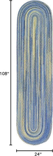 Capel American Heritage Blue Yellow 2' 0" X 9' 0" Runner Oval Braided Rug