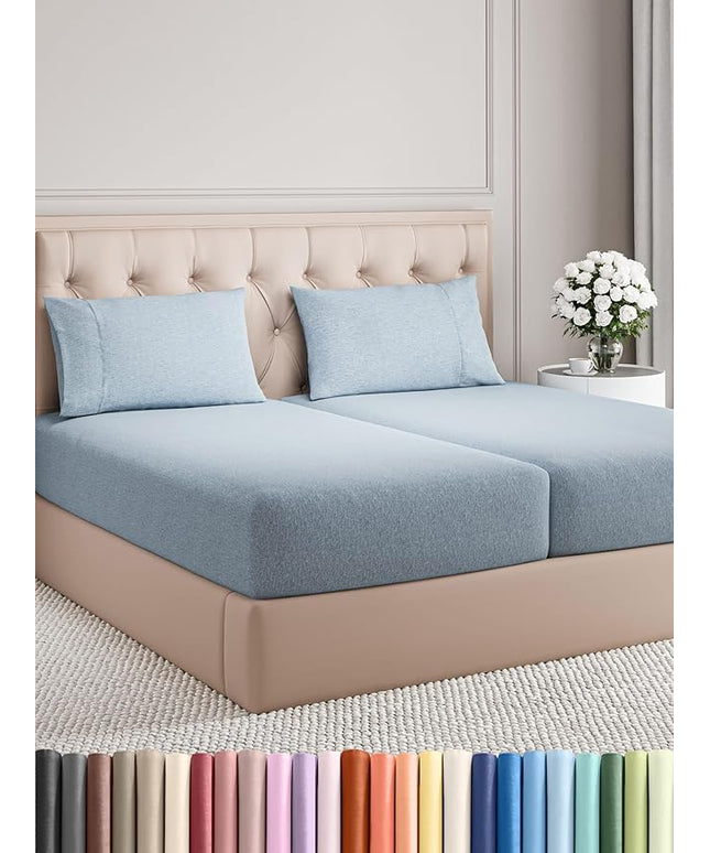 Split King Size 5 Piece Sheet Set - Comfy Breathable & Cooling Bed Sheets Set - Hotel Luxury Bedding for Women, Men, Kids, Teens, Boys & Girls - Deep Pockets & Wrinkle Free - Blue (Heathered Sheets)