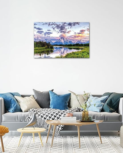 SKASNFAI Grand Teton Wall Art Mountain Art Wall Decor National Park Canvas Painting Framed Decor Large Landscape Poster for Living Room Bedroom (24x36 inch)