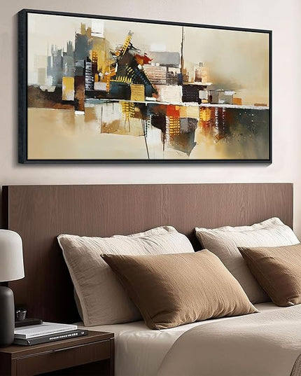 Yellow Abstract Wall Art for Living Room - Modern Wall Art - Framed Large Wall Decor - Canvas Pictures for Bedroom, Office, Above Bed - Contemporary Artwork for Home Decor 24×48IN