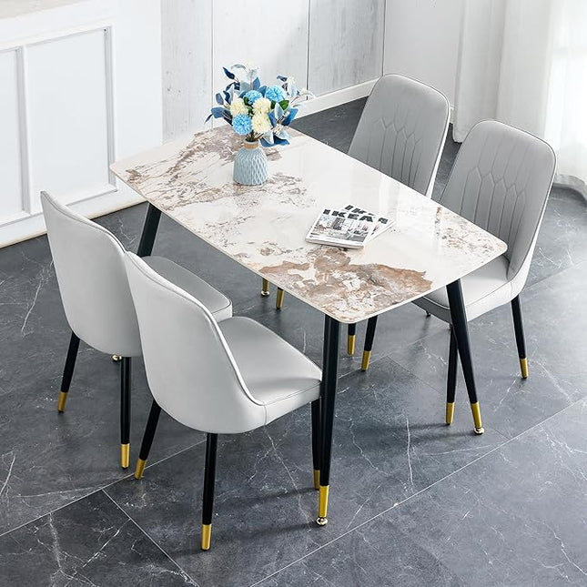 Small Dining Table Set for 4, Dining Room Table Set for 4, Sintered Stone Kitchen Table Top and Modern Chairs Set of 4 for Kitchen Dining Room, Small Space