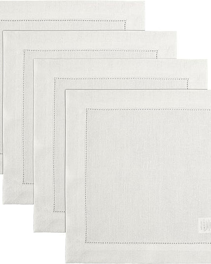 Solino Home Square Placemats Set of 4-100% Pure Linen Ivory Cloth Placemats 14 x 14 Inch - Classic Hemstitch, Machine Washable Place Mats for Holiday, Christmas, New Year