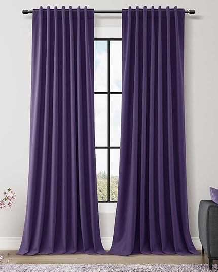 Guken 100% Blackout Curtains 102 Inch Length 2 Panels Set for Living Room Bedroom Back Tab Thermal Insulated Black Out Linen Drapes Room Darkening New Purple,52x102