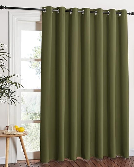 NICETOWN Window Treatment Sliding Door Curtain - Thermal Insulated Wide Width Solid Blackout Patio Glass Door Drape, Extra Wide Draperies (Olive Green, 100 inches Wide x 84 inches Long)