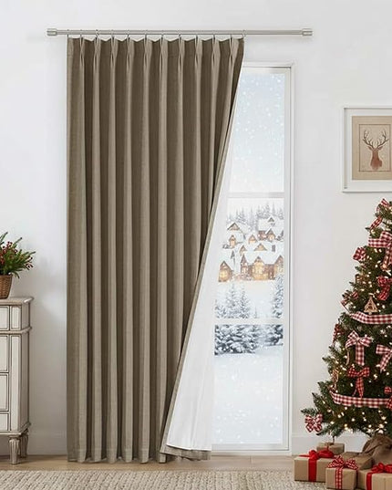 Vision Home Brown Pinch Pleated Full Blackout Curtains Linen Blended 60" Wide Thermal Insulated Window Panels 95 inch for Bedroom Living Room Darkening Pleat Drapes with Hooks Back Tab 60" Wx95 Lx1