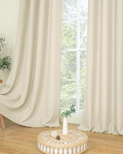 LAMIT Natural Linen Curtains for Living Room 84 inch Length 2 Panels, Linen Textured Thermal Insulated Curtains Grommet Privacy Burlap Neutral Drapes for Bedroom/Farmhouse, W38 x L84, Natural Beige