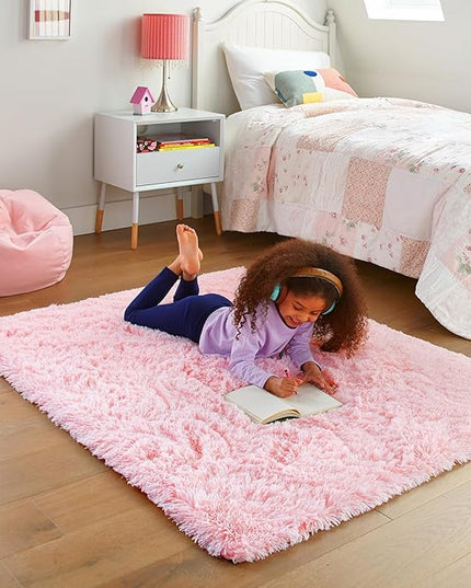 Ophanie 3x5 Pink Rug, Bedside Preppy Dorm Area Rug, College Essentials Non Slip Small Carpets for Bedroom, Anti Slip Fluffy Living Room Rugs Home Decor Aesthetic, Nursery