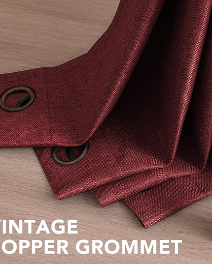 H.VERSAILTEX Room Darkening Linen Curtain for Bedroom/Living Room Extra Wide Blackout Curtains 100 x 96 Inches for Patio Glass Door, Primitive Textured Thick Linen Burlap Fabric, Heather Burgundy