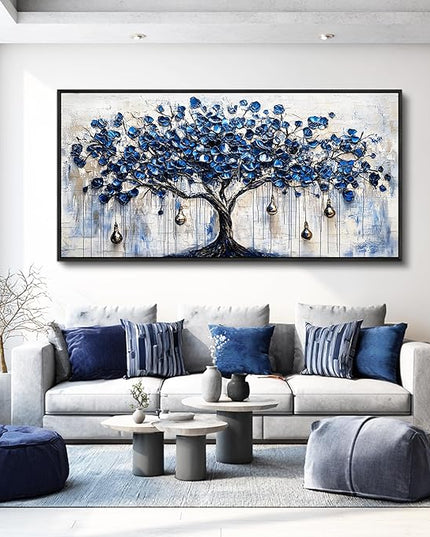 XIGUANGART Tree of Life Large Wall Art Modern Abstract Paintings Watercolor Blue Farmhouse Framed Artwork for Walls Canvas Prints Pictures Wall Decor for Living Room Bedroom Home Office Decoration
