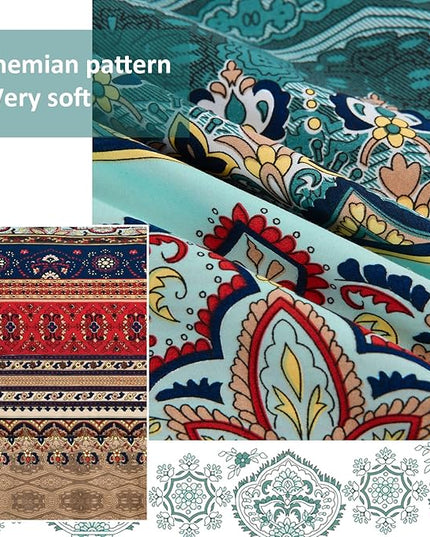 Cottolester Boho Queen Size Comforter Set 8 Pieces,Green and Brown Bohemian Striped Bed in a Bag,Floral Soft Microfiber Bedding Comforter Set