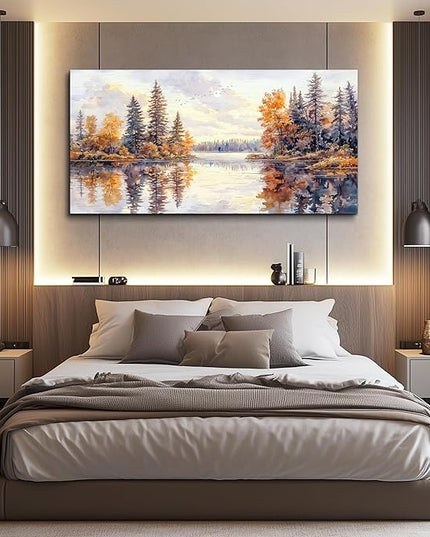 PHAOHUAXM Modern Large Canvas Print Wall Art Abstract Ink Landscape Painting Home Decoration Natural Landscape Artwork Picture Living Room Bedroom Office Wall Decoration Ready To Hang 24x48 Inches