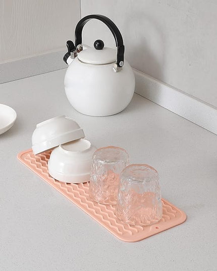 Silicone Dish Drying Mat for Multiple Usage,Easy clean,Eco-friendly,Heat-resistant Silicone Mat for Kitchen Counter,Sink,Bar,Bottle,or Cup Pink M 17 inches x 6 inches