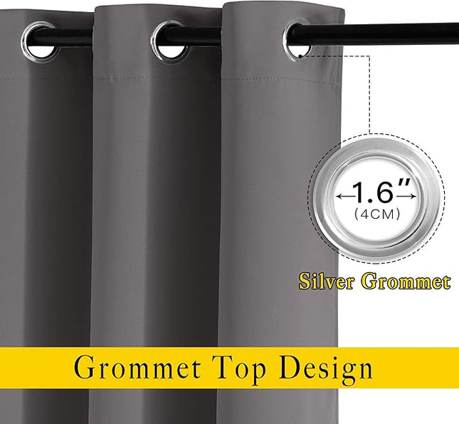 NICETOWN Blackout Grey Curtains 84 inches Long, Grommet Room Darkening Thermal Insulated Sound Dampening Window Treatments for Bedroom/Home Office, 2 Panels, W46 x L84