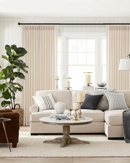 Topfinel 105 Inch Curtains 2 Panels Set,Two Packs Pinch Pleat Back Tab Linen Window Semi Sheer Privacy Thick Decorative Curtain Drapes for Living Room Bedroom,40x105 in Long,Sand Beige