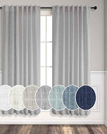 Grey Curtains 72 Inch Length for Bedroom 2 Panels Back Tab Rod Pocket Semi Sheer Energy Efficient Light Gray Linen Curtains for Living Room Master Bedroom Burlap Rustic Farmhouse 52x72 Inches Long