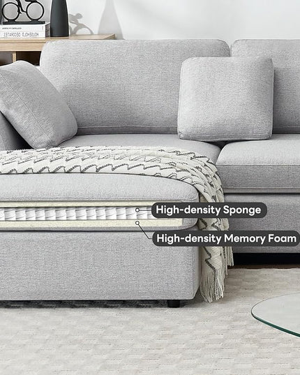 Tbfit L Shaped Couch, Oversized 108" Modular Sectional Sofa with Convertible Chaise, Comfy 4 Pillows Sofa for Living Room Light Gray